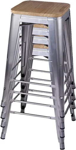 Vista 243 de GIA Taburete de mostrador sin respaldo de 24 pulgadas, cantidad de 4, bronce con asiento de madera clara