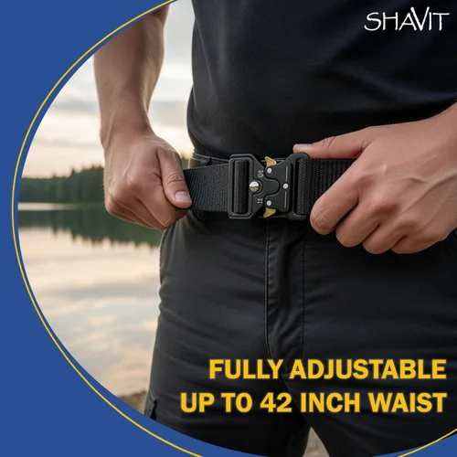 Vista 5 de SHAVIT Black Tactical Belt Men, Military Web Nylon Work Belts for Men With Quick Release Buckle Army Riggers Belt