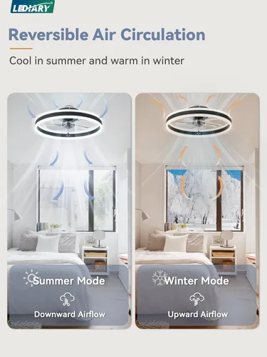 Vista 5 de LEDIARY Ventiladores de techo de perfil bajo con luces, ventilador de techo moderno de montaje al ras y control remoto, ventiladores de techo LED