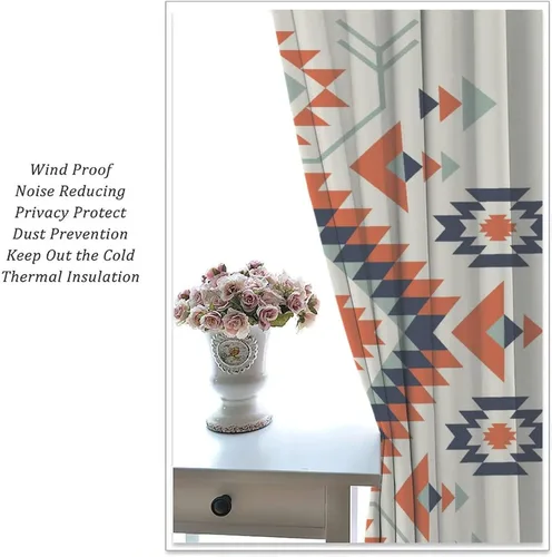 Vista 318 de Cortinas con patrón geométrico tribal, estilo suroeste, azteca, rústico, occidental, nativo americano, opacas, con bolsillo para barra, decoración