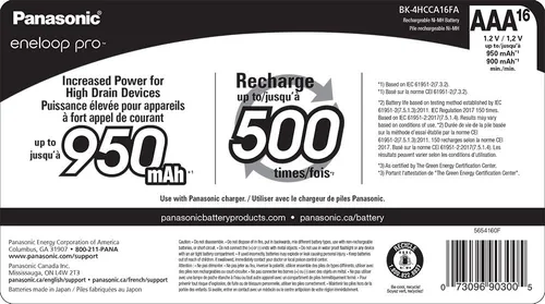 Vista 6 de Eneloop Panasonic BK-3HCCA16FA pro AA Baterías recargables precargadas Ni-MH de alta capacidad, paquete de 16 y baterías recargables precargadas