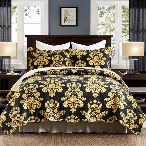 Vista 2 de Juego de edredón 100% algodón tamaño Queen, colcha floral suave prelavada, juego de ropa de cama ligera de 3 piezas para todas las estaciones, ropa