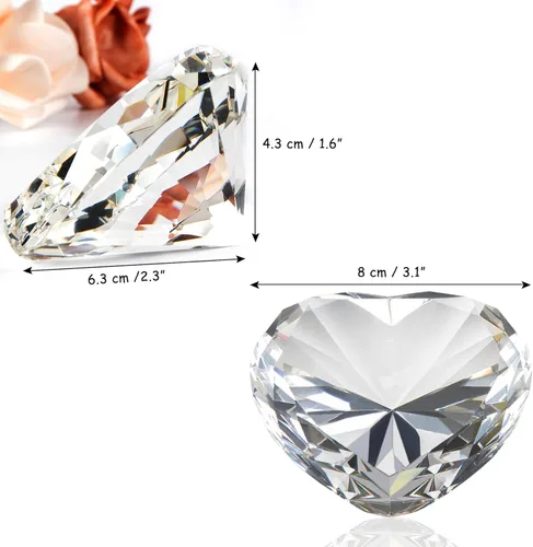 Vista 3 de Peso de papel de diamantes de cristal transparente con caja de regalo, 80 mm de forma de corazón, peso de papel de cristal de diamante real