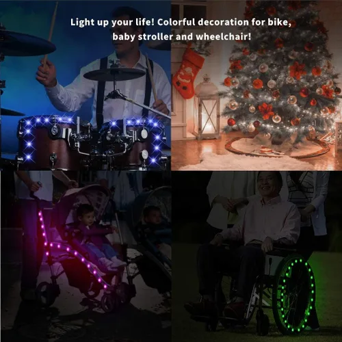 Vista 7 de TINANA Paquete de 2 luces LED para rueda de bicicleta, luces ultrabrillantes impermeables para radios de bicicleta, decoración de ciclismo