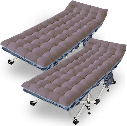 Vista 14 de Paquete de 2 catres de camping con colchón, cama cómoda, catre plegable, catres resistentes para dormir con bolsa de transporte para adultos