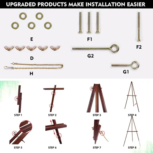 Vista 8 de Conda Trípode de madera de 63 pulgadas con bandeja, caballete ajustable con marco A para letrero de boda, caballetes plegables para pintar lienzos