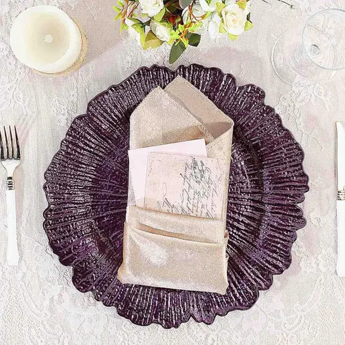Vista 2 de Efavormart - Paquete de 6 platos de carga redondos de plástico morado de 13 pulgadas, con borde con volantes, para bodas, eventos