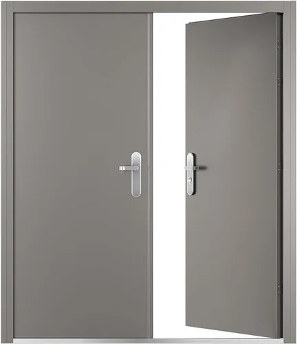 Vista 8 de VIZ-PRO Puerta de seguridad de acero doble de montaje rápido con marco y herrajes, hoja activa lateral derecha gris hacia afuera