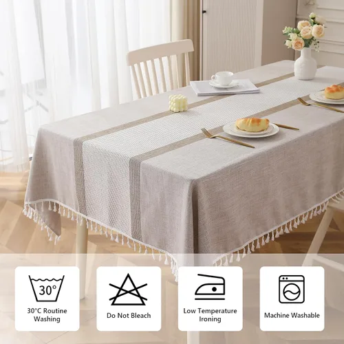 Vista 5 de DeepDream - Mantel para mesa cuadrada, mantel rústico de lino y algodón, impermeable, sin arrugas, para cocina, comedor, fiesta, 55 x 55 pulgadas, 4