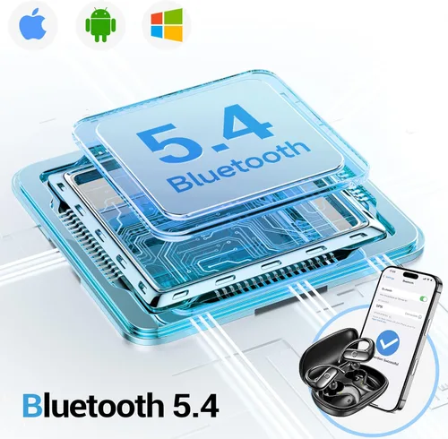 Vista 6 de Auriculares inalámbricos, auriculares deportivos Bluetooth 5.4, auriculares con sonido de graves profundos, 60 horas de reproducción de llamadas