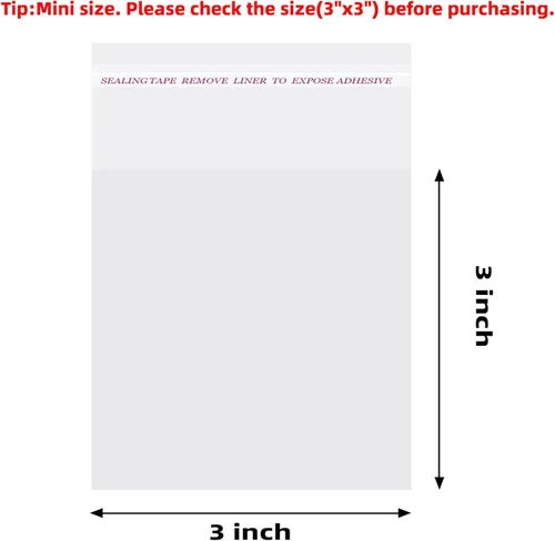 Vista 2 de Morepack Bolsas de celofán autosellantes autoadhesivas, bolsas de celofán resellables transparentes de 3 x 3 pulgadas, 200 unidades (tamaño mini)