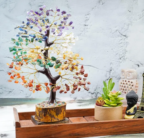Árbol de la vida de los 7 chakras, árbol de cristal para energía positiva, árbol de piedras preciosas hecho a mano, decoración de Feng Shui, árbol