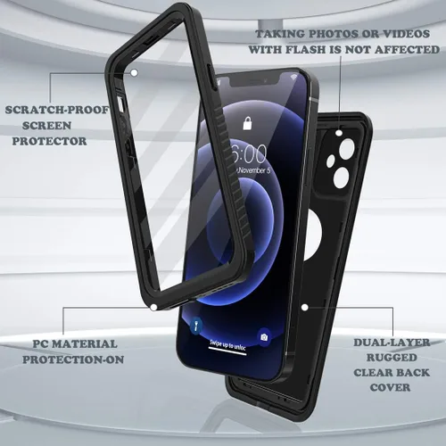 Vista 3 de Diverbox - Funda impermeable para iPhone 12, resistente al agua, a prueba de golpes, a prueba de polvo, IP68 de cuerpo entero, protector de pantalla