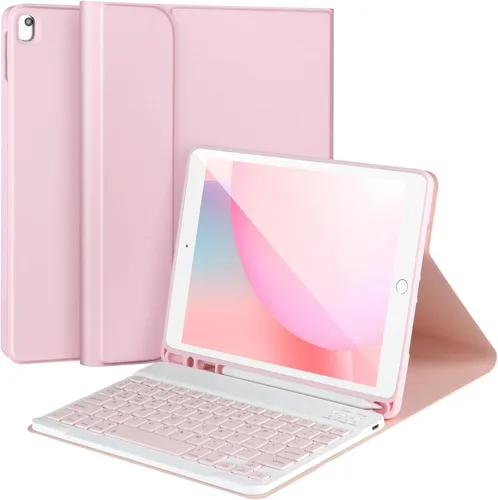 Vista 13 de AHYWTAN Funda de teclado para iPad 9/8/7ª generación 10.2, teclado Bluetooth con retroiluminación de 7 colores, funda para iPad de 10.2 pulgadas
