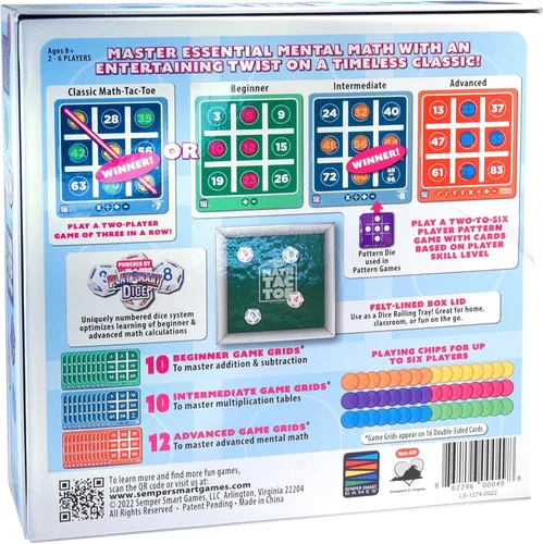 Vista 3 de Semper Smart Games Juego de Matemáticas PlaySmart Dice Math-Tac-Toe: ¡Agudiza las Matemáticas Mentales con un Nuevo Giro Divertido en un Clásico