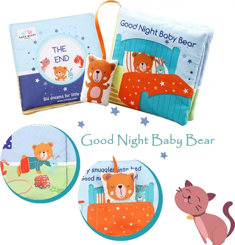 Vista 4 de bebe mondo Oso de peluche para bebé, libro de actividades silenciosas, libros suaves, juguetes de desarrollo, libros interactivos para bebés