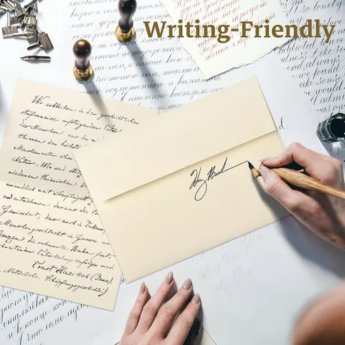 Vista 7 de Goefun Tarjetas y sobres doblados en blanco crema de 4 x 6 pulgadas, paquete de 100 tarjetas marfil de 4 x 6 y sobres A6 autosellados