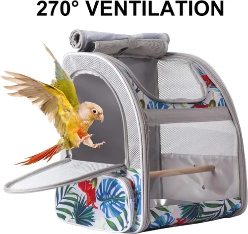 Vista 6 de Mochila de viaje para pájaros con soporte de madera, bolsa pequeña a mediana para llevar loro, periquito, conure, cacatúa