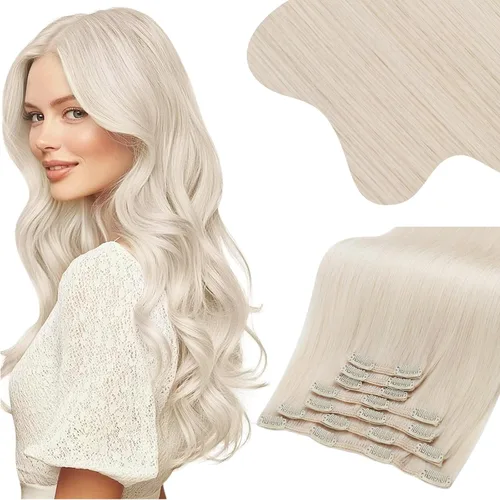 Vista 21 de Moresoo Extensiones de cabello humano con clip, balayage, color marrón oscuro a marrón dorado con clip, extensiones de cabello humano con clip, 5