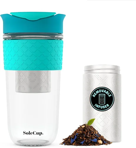 Vista 20 de Infusor de té suelto de viaje, colador de té desmontable con tapa a prueba de derrames, taza de café de viaje de vidrio reutilizable sin BPA