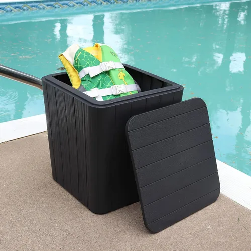 Vista 9 de Sunnydaze Caja de cubierta para exteriores de 11.5 galones, mesa auxiliar resistente a la intemperie con almacenamiento para cojines, herramientas