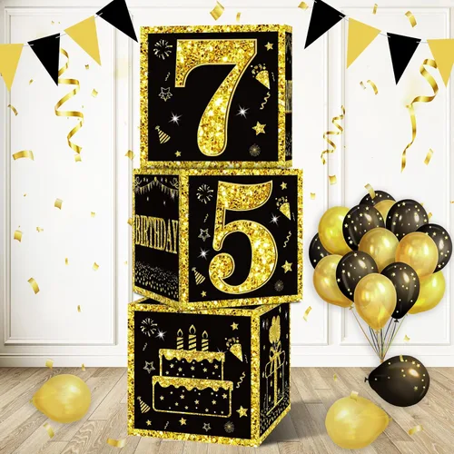 Vista 10 de Eiurteao Cajas de 3 piezas para decoraciones de cumpleaños número 16 para niñas y niños, cajas de globos de cumpleaños número 16 en negro y dorado