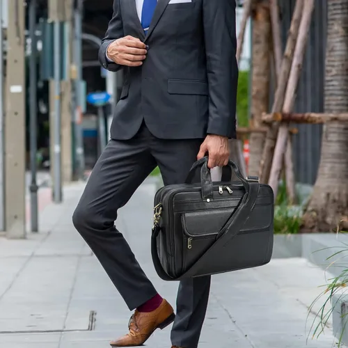 Vista 6 de Polare Natural Napa Leather 16'' Black Business Briefcase Laptop Messenger Bag for Men with YKK Zippers