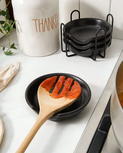 Vista 5 de LE TAUCI Soporte para cucharas de cerámica con soporte, soporte para cucharas de 4.8 pulgadas para la parte superior de la estufa, soporte