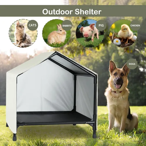 Vista 4 de Casa para perros para interiores y exteriores Cama elevada para perros pequeños y medianos y gatos, cama elevada exterior para perros, tienda
