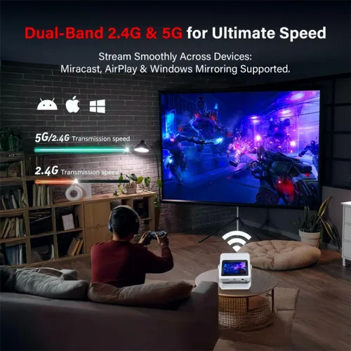 Vista 6 de Proyector Inteligente con Pantalla Táctil con WiFi 6 y Bluetooth Aplicaciones Integradas - Soporte 4K Mini Proyector Portátil para Dormitorio Nativo