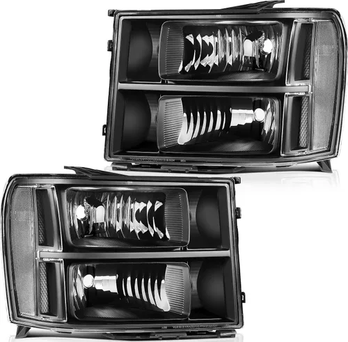 Vista 13 de Conjunto de faros delanteros para Chevy Avalanche 1500 2003-2006 para Avalanche 2500 03-06 para 1500 Classic 2007 carcasa negra reflector ámbar