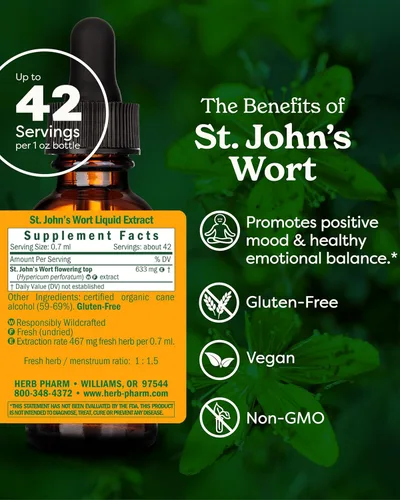 Vista 2 de Herb Pharm Extracto líquido de hierba de San Juan para un estado de ánimo positivo y equilibrio emocional, alcohol de caña, 1 onza