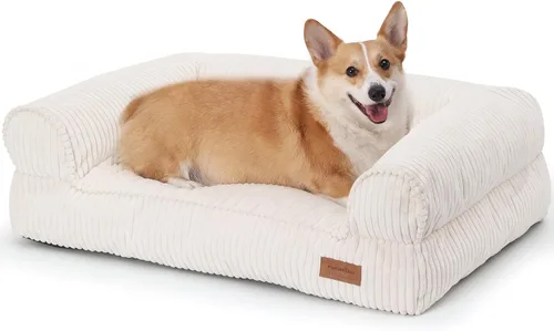Vista 14 de FUKUMARU Sofá cama para perros, acogedora cama de pana para gatos de interior con funda lavable, cama ortopédica impermeable de 28 pulgadas