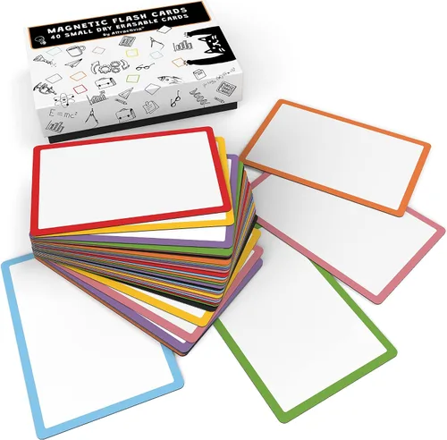 Attractivia Etiquetas magnéticas de borrado en seco de 2.8 x 1.8 pulgadas, bordes de color, pequeños imanes de borrado en seco, paquete de 40