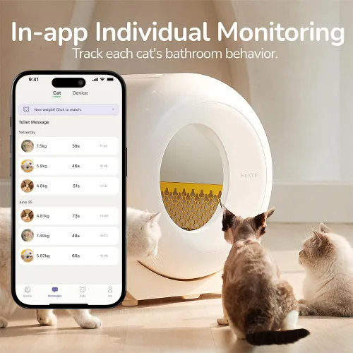 Vista 2 de FurryTail Caja de arena autolimpiante con aplicación – Caja de arena automática para gatos para todos tus gatos, control de olores