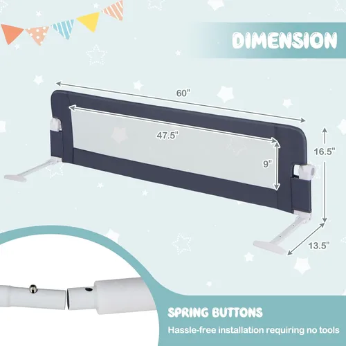 Vista 7 de BABY JOY Protector de barandilla de cama de doble cara, paquete de 2, extra largo, abatible para cuna convertible, barandilla plegable de seguridad