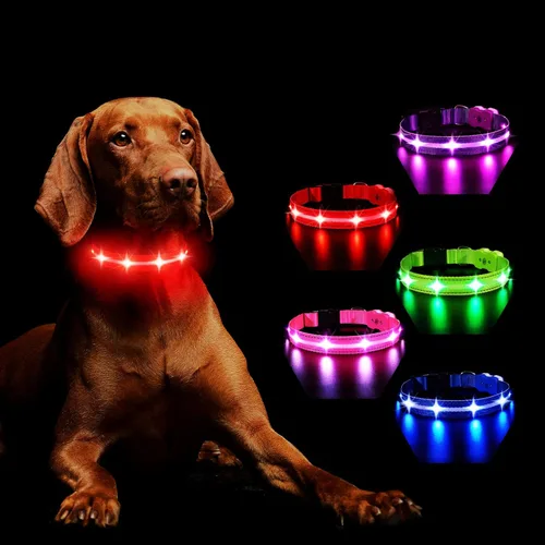 Vista 7 de MASBRILL Collar de perro con luz RGB, collar de perro iluminado con luces LED intermitentes, recargable, resistente al agua, collar de perro que