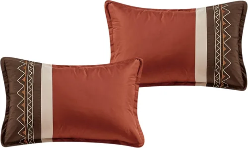 Vista 4 de Chezmoi Collection Juego de edredón de 7 piezas tamaño Queen, rústico, suroeste, nativo, azteca, marrón, rojo, arcilla, café, crema, geométrico