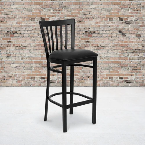 Vista 2 de Flash Furniture HERCULES Series Black School House Back Metal Restaurant Barstool - Asiento de vinilo negro