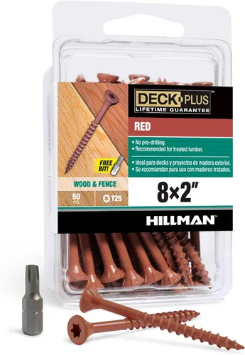 Vista 9 de Deck Plus Tornillos para valla y madera exterior con revestimiento epoxi de 2 pulgadas #8 x 2 Torx/Star Drive Incluido, rosca gruesa, tornillo Rojo