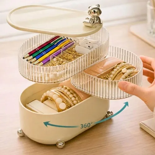 Organizador de escritorio, organizadores de joyas y almacenamiento con diseño giratorio de 360°, compartimentos extraíbles, organizador de