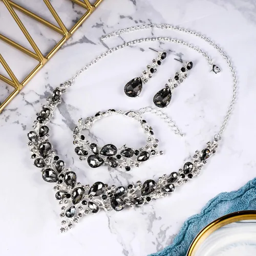 Vista 3 de BriLove - Juego de joyas de boda para mujer con cristales austriacos