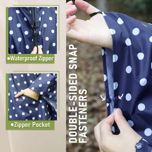 Vista 4 de SaphiRose Unisex Rain Poncho Raincoat Hooded for Adults Women with Pockets