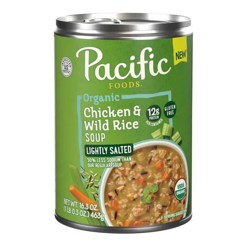 Vista 6 de Pacific Foods Caldo de pollo orgánico con arroz salvaje, lata de 16.3 oz (paquete de 6)
