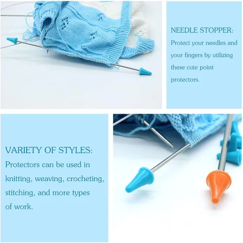 Vista 6 de 20 protectores de puntos para agujas de tejer con caja de plástico, incluye 10 pequeñas y 10 grandes, cubiertas de punta de aguja de punto
