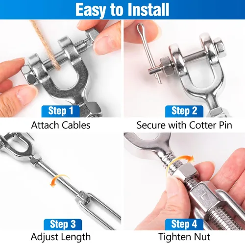 Vista 7 de 2 tensores tensores de acero inoxidable 304 para mandíbula y mandíbula, tensor de cable resistente de 1/2 pulgada, límite de carga de trabajo