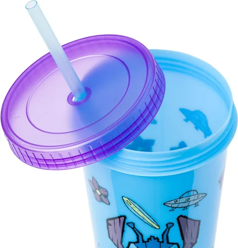 Vista 174 de Silver Buffalo Disney Nightmare Before Christmas Character Grid - Paquete de 4 vasos de plástico que cambian de color, 24 onzas