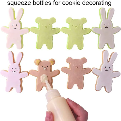 Vista 2 de 24 botellas de plástico para apretar con tapa giratoria, 12 unidades de 1.0 fl oz y 12 unidades de 2.0 fl oz para decoración de galletas, glaseado