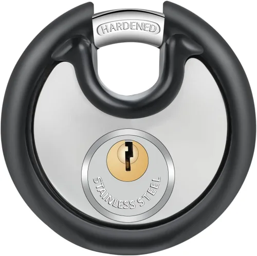 Vista 15 de DAYGOS Candado para exteriores para unidad de almacenamiento, candado de disco de acero inoxidable impermeable con parachoques de goma