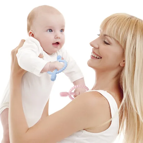 Vista 7 de Juguetes de dentición para bebés con mango de fácil agarre, cepillo de dientes infantil de silicona, texturizado en ambos lados ayuda a masaje